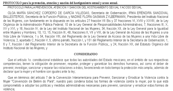 Protocolo para la prevención, atención y sanción del hostigamiento sexual y acoso sexual